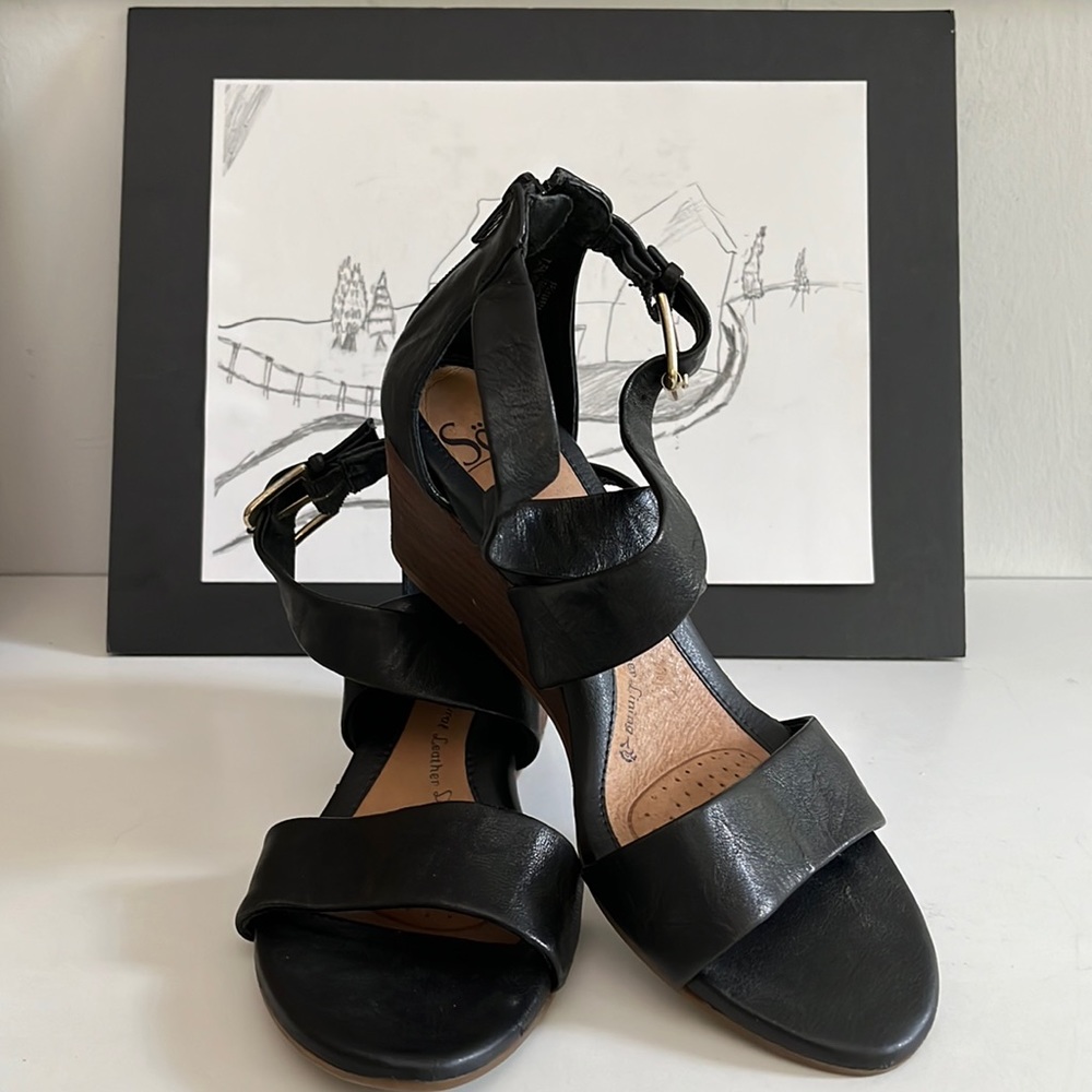 Sofft Mauldin Strappy Wedge Black Sandal Women’s Size 7.5 M